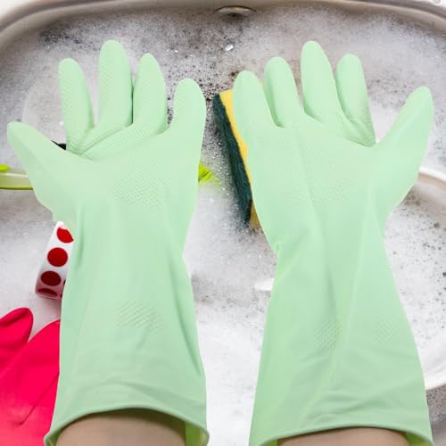 SUPVOX Reusable Latex Kitchen Dishwashing Gloves Non-slip Medium Size Household Cleaning Gloves 3 Pairs Colorful Set for Dish Cleaning and Food Prep