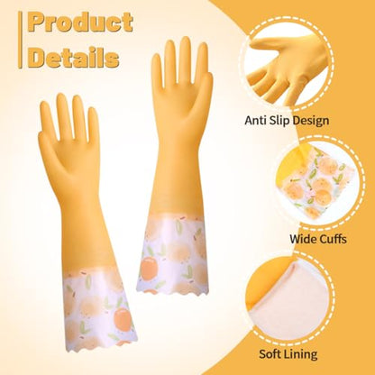 Dishwashing Cleaning Gloves, Long Rubber Gloves with Cotton Lined | Resuable Latex Free Dishwashing Gloves, Non-Slip Waterproof Household Glove for Kitchen Laundry Working Gardening Cooking