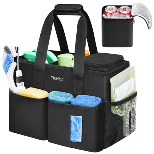 Ytonet Cleaning Caddy, Water Resistant Cleaning Supplies Organizer with Handle & Foldable Divider for Cleaners, Housekeeping Tote for Kitchen & Bathroom, Car Tool Caddy Organizer Bag, Black - size: Medium