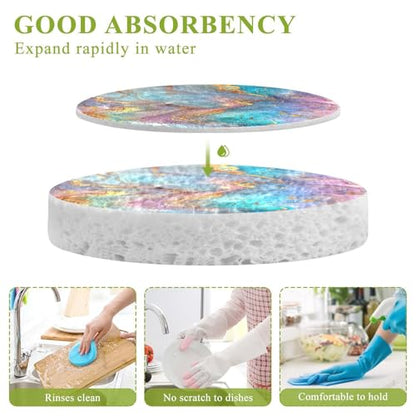 YETTASBIN Marble 3PCS Wood Pulp Scrub Sponges, Reusable Absorbent Household Cleaning Sponge Non-Scratch Kitchen Dish Sponges, Multi-Surface Safe Scrubber for Nonstick Pans, Pots