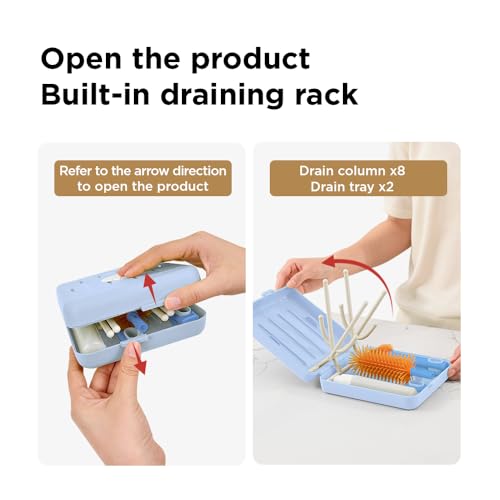 YOTIME Travel Bottle Brush, Travel Bottle Cleaner Kit with Foldable Bottle Drying Rack, for Visit Friends and Relations, Baby Travel Essentials, BPA Free, Blue - color: Blue