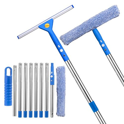 Professional Window Cleaning kit, 2-in-1 Window Squeegee with 122" Extension Poles, Suitable for Indoor & Outdoor Windows, High Glass, High Windows, Multi-Purpose Car Windshield Cleaning - size: 15.74 - 122.05"
