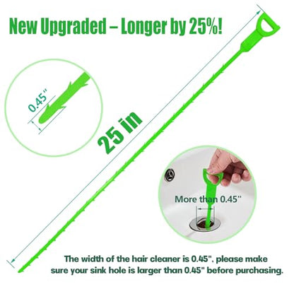 Longer Drain Clog Remover Sink Snake: 3 Pcs Hair Remover Tools for Shower Bath and Bathtub（25in Longer Size）