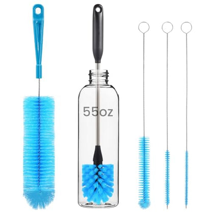 5 Pack Bottle Brush, Straw Cleaner Brush & Water Bottle Brush,15 in Stainless Steel Brush, Narrow Bottle Brush, 3 Straw Brushes, for Water Bottle, Coffee Mugs, Flasks, Glasses, Tumblers, Blue - color: 5pcs/Blue