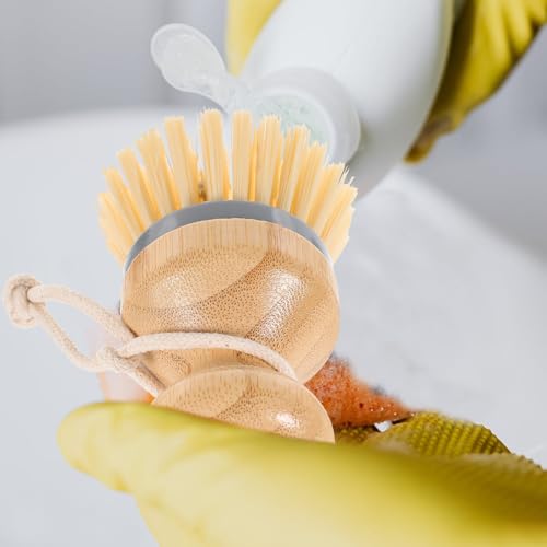 Gatuida Dish Cleaning Brush with Palm Scrubber Handle Gray Kitchen Scrub Brush for Stubborn Stains and Vegetable Washing for Pots