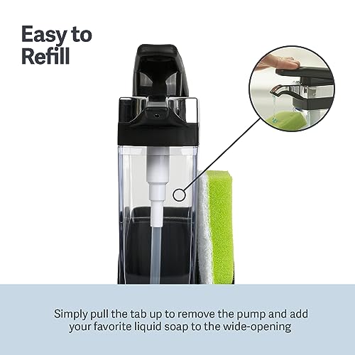 Casabella Sink Sider Solo Kitchen Soap Pump and Sponge Caddy, Black/Chrome - 2-in-1 Soap and Sponge Caddy, One-Hand Soap Dispensing, Ergonomic Design, Easy to Refill and Clean, Efficient Size - color: Black/Chrome