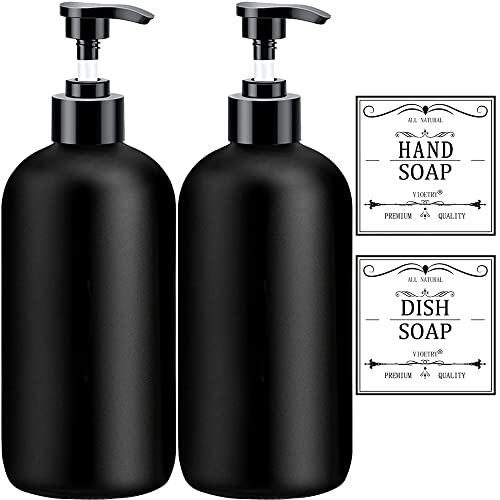 Black Soap Dispenser with Rust Proof Pump, Waterproof Labels (2 Pack,16 Oz), Plastic Hand Soap Dish Soap Dispenser for Kitchen, Premium Thick Soap Pump Bottles - color: Black