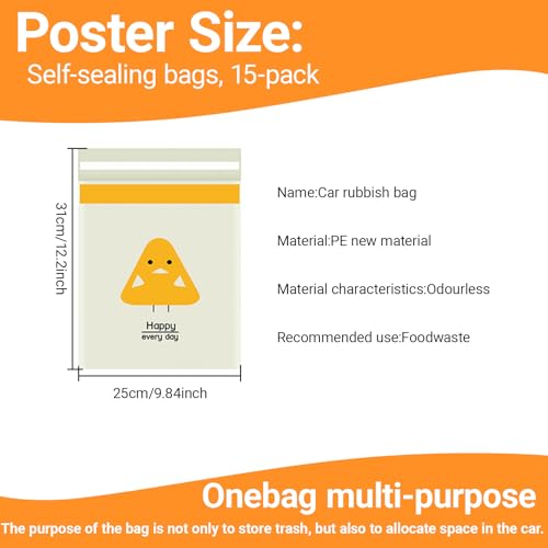 Disposable Car Trash Bags, 15PCS Set Car Trash Bags Adhesive Car Trash Bin, Trash Bags Trash Bin Liners for Car Accessories - color: 15Yellow