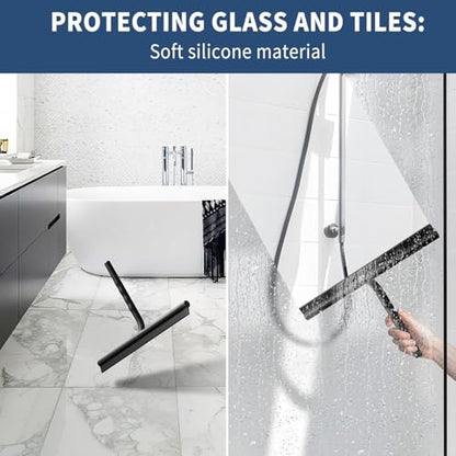 ecooe Silicone Shower Squeegee with Hanger, 13″/33cm Shower Glass Cleaner Wiper, Black Window Squeegee Scraper with Stainless Steel Core for Home Bathroom Kitchen Car Glass Doors - size: 01-Black 13″/33cm