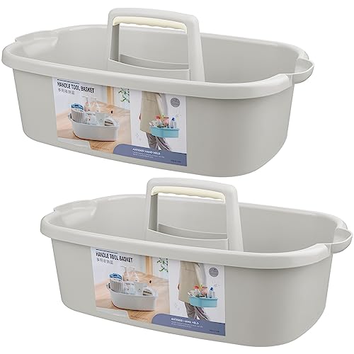Large Cleaning Supplies Caddy Portable Shower Basket Supply Organizer with Handle Plastic Bucket Tool Storage for Bathroom, Bedroom, Kitchen, College Dorm, Garden, Light Gray 2 Pack - color: Light Grey, size: Large, 2pcs