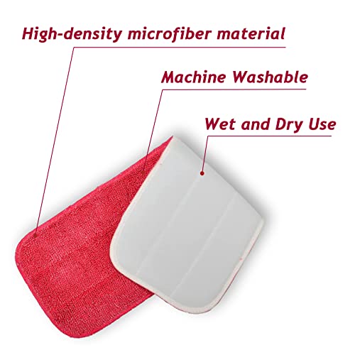 12Pack Microfiber Mop Pads, 18x 6 Inch Reusable and Washable Spray Mop Pads, Wet and Dry Household Mop Pad Replacement, Set of 12(Red) - color: Red