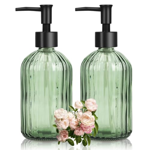 Glass Soap Dispenser with Plastic Pump, Hand Soap Dispenser for Hand Wash, Lotion Dispenser for Dishwashing Liquid, Lotion Shower Gel (Green) - color: Striped Green
