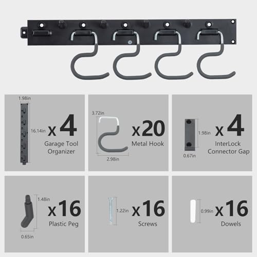 WellMade 64'' Adjustable Garden Tool Organizer, Garage Storage System with Hooks, Wall Mount Tool Organization Rack, Black