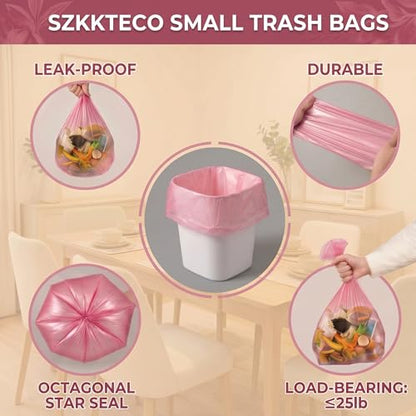Small Trash Bags 2.6 Gallon (Fits 1.6-3 Gal), Pink Semi-Transparent Garbage Can Liners, Mini Wastebasket Plastic Bag for Bathroom, Bedroom, Car, 100 Count (5 Rolls) - color: Pink