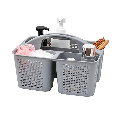 UUJOLY Plastic Portable Shower Caddy Bucket, Cleaning Shower Basket with Handle Compartments Storage Organizer for Bathroom Kitchen College Dorm Sink, Grey - color: Grey