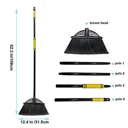 Four-Section Rod Long-Handled Broom,Heavy-Duty Broom, Angle Broom for Outdoor/Indoor（Black+Yellow） - color: Black+yellow