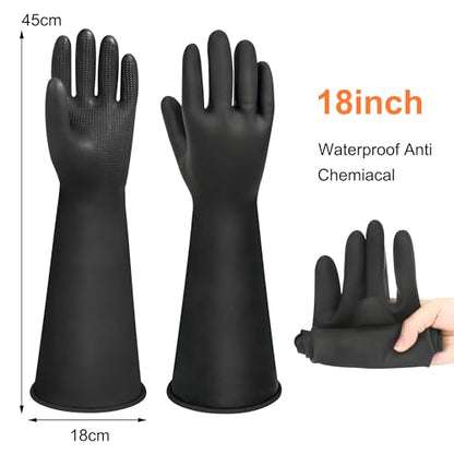 18" Chemical Resistant Gloves, Black Safety Work Heavy Duty Rubber Gloves, Long Waterproof Rubber Industrial Safety Glove for Cleaning, Gardeing,Dishwashing - color: 18 Inch