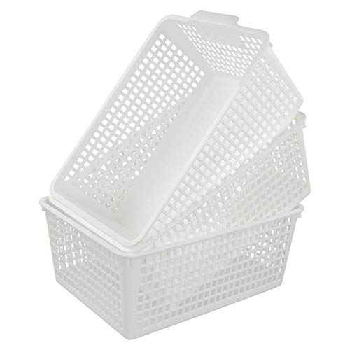 3-pack Plastic Organizer Bins, Large Storage Basket Bins - color: White