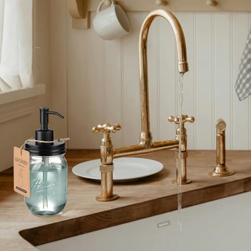 SheeChung 16 Oz Mason Jar Liquid Soap Dispenser, Glass Hand Soap Dispenser, Stainless Steel Pump Lid, Refillable Lotion Dispensers for Bathroom Countertop Kitchen (1, Black) - color: Black-1 Pack