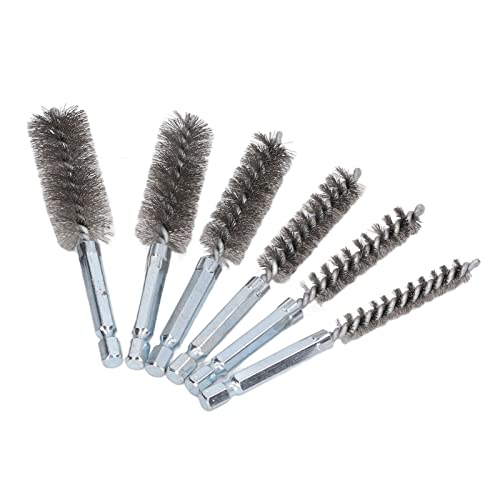 6 Piece Bore Cleaning Brush Set 1/4 Inch Hex Shank for Drill Impact Driver and 8-19mm Diameter Applications - size: Steel Wire (Silver)