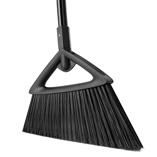 Eyliden Broom, Angle Broom with 57" Long Handle, PET Bristles - Fit Heavy-Duty Cleaning, Also Works Well Fine Dust - Commercial Outdoor Indoor Sweeper for Courtyard Sidewalk Deck Kitchen Lobby, Black - color: Black