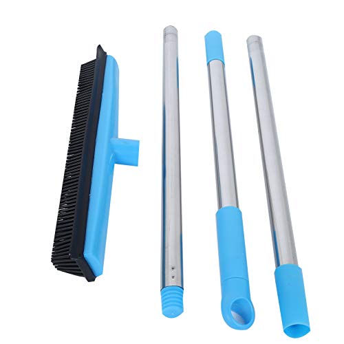 Rubber Broom Carpet Rake for Pet Hair Removal, 3 Section Telescopic Multifunction Floor Carpet Cleaner Sweeper, Blue - color: Blue
