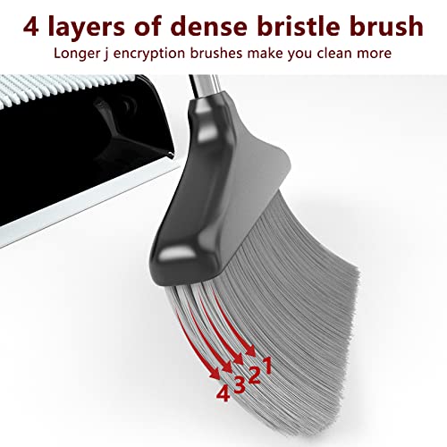 Broom with Dustpan Combo Set 54" Long Handle Angle Broom and Dust Pan for Home Office Cleaning Sweeping (Black and Grey) - color: Black and Grey