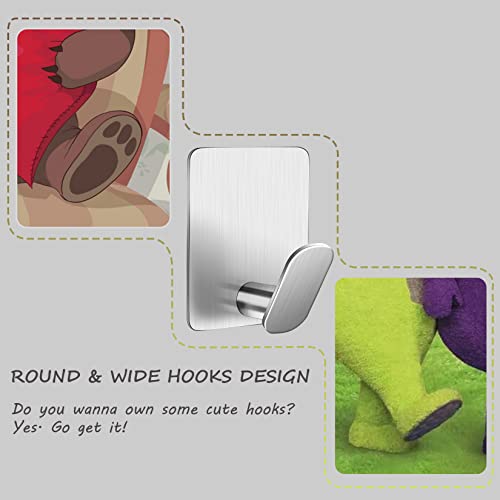 DELITON Adhesive Towel Hooks on Wall: Robe Hooks for Hanging Clothes Hats Stick on Bathroom/Kitchen SUS 304 Stainless Steel Silver - color: Silver