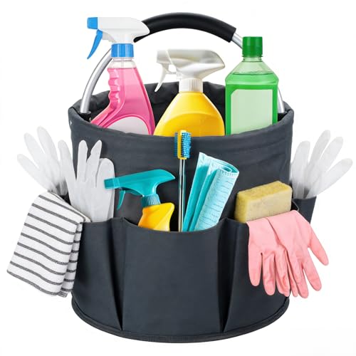 17L Foldable Cleaning Caddy with Handle - Portable Oxford Fabric Storage Bucket, Organiser for Cleaning Supplies, Toiletries, Home, Garden, Picnic & Beach (Dark Gray) - color: Dark Gray