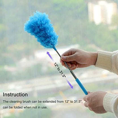 MECCANIXITY Microfiber Cleaning Duster, 14 to 35 Inch Washable Extendable Brush Flexible Feather Duster for Window Furniture, Blue - color: Blue