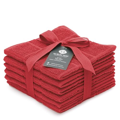 100% Cotton Dish Cloths for Dish Washing, Terry Dish Cloth, Cotton Dish Rags, 6 Pack, Super Soft and Absorbent, 12"x12" inches, Reusable Cleaning Cloth, RED Dish Cloth - color: Red - 6 Pack
