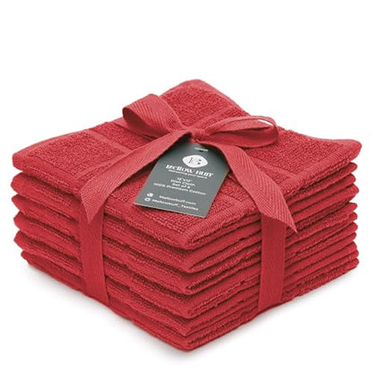 100% Cotton Dish Cloths for Dish Washing, Terry Dish Cloth, Cotton Dish Rags, 6 Pack, Super Soft and Absorbent, 12"x12" inches, Reusable Cleaning Cloth, RED Dish Cloth - color: Red - 6 Pack