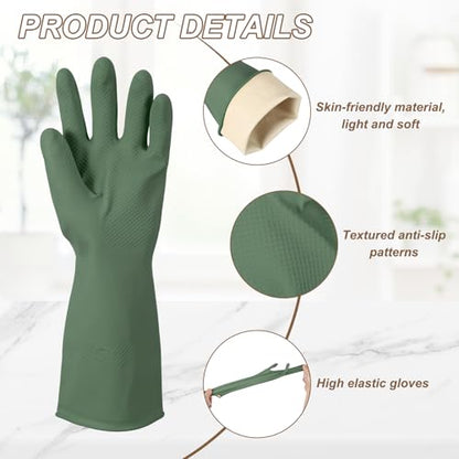 uxcell Rubber Cleaning Gloves, Reusable Household Dishwashing Long Rubber Gloves - color: Dark Green, size: Large