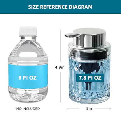 RYTOXILO Foaming Soap Dispenser, Clear Glass Foam Hand Soap Dispenser for Bathroom, Refillable 7.8 Fl Oz Foamy Pump Bottle with Plastic Sliver Pump, Modern Dish Soap Foam Dispenser Container