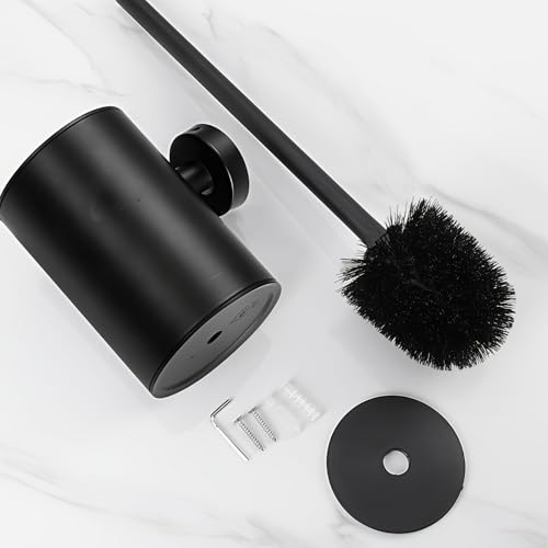 Matte Black Toilet Brush with Long Handle, Stainless Steel Toilet Bowl Brush and Holder Set, 2 in 1 Wall Mount Freestanding Splash Proof Toilet Brush for Bathroom Home RV