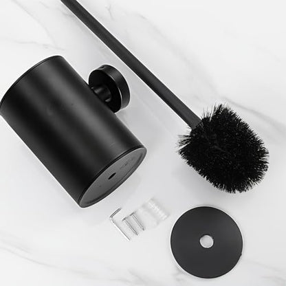 Matte Black Toilet Brush with Long Handle, Stainless Steel Toilet Bowl Brush and Holder Set, 2 in 1 Wall Mount Freestanding Splash Proof Toilet Brush for Bathroom Home RV