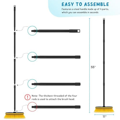 Car Wash Brush with Long Handle, 55'' Vehicles Exterior Washing Supplies, Soft Bristle Scrub Broom for Solar Panel, Boat, RV, Truck, Deck Cleaning, 2 Wax Applicator Pads Included