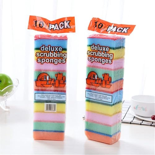 Colorful Dish Sponge for Kitchen, Set of 10 Non Scratch Kitchen Dishwashing Sponge Dual Sided Heavy Duty Kitchen Sponges for Dishes