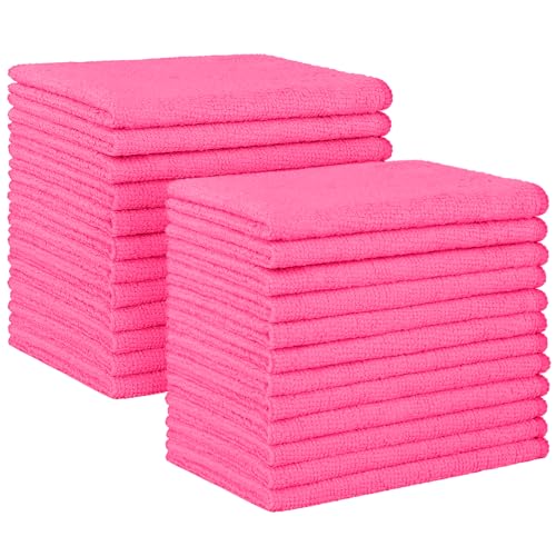 HOMEXCEL Pink Microfiber Cleaning Cloth, 24 Pack Absorbent Cleaning Rags, Lint-Free, Streak-Free Cleaning Towels for Car Kitchen House, 12"X11" - color: Pink, size: 12 x 11 inch
