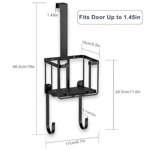 ORLESS Ironing Board Hanger Over Door & Wall Mount, Black | 2 in 1 Heavy Duty Iron Board Holder with Storage Basket, Fits T/Y Boards, Laundry Room Space Saver - color: Black Iron Black Wood