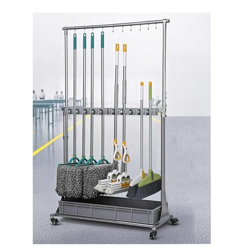 Mop and Broom Rack, Removable Broom Organizer Storage Tool Rack, Can Hold Wet Mops Stainless Steel Can Hold Long Handled Tools/Rakes/Brooms(176x100x49cm) - size: 176x100x49cm
