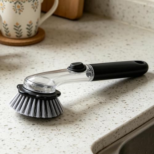Soap Dispensing Dish Brush | Handheld Non Slip Cleaner - Kitchen Dish Brush,for Pots Stoves Pans Kitchen Home Dorm Appliances Dishwashing - color: Black