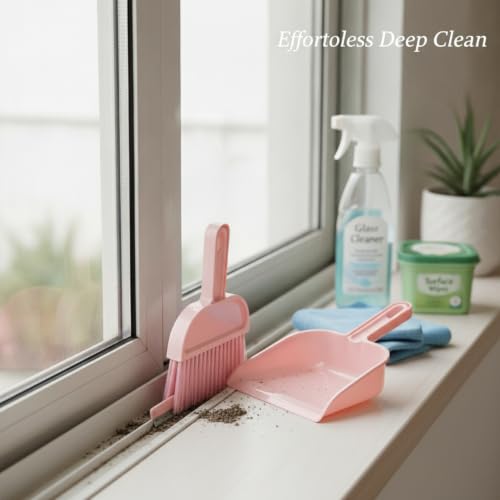 Pink Window Track Cleaning Brush Set for Narrow Grooves, Sliding Doors & Sink Edges