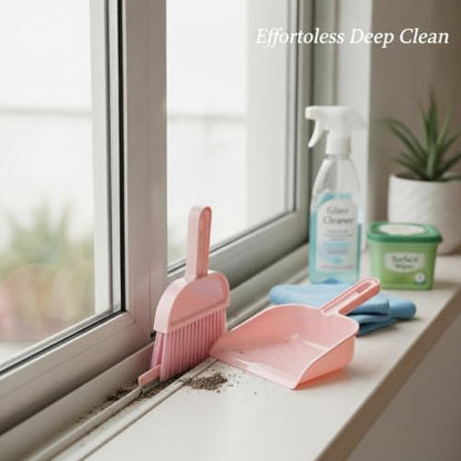 Pink Window Track Cleaning Brush Set for Narrow Grooves, Sliding Doors & Sink Edges