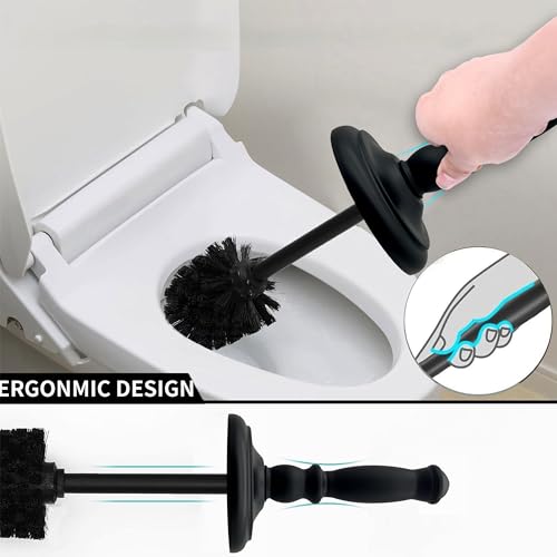 Metal Toilet Bowl Brush with Holder Premium Bathroom Cleaning Set Rustproof Hygienic Durable Elegant Finish - color: Matte Black