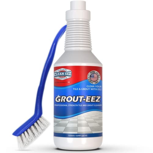 Clean-eez Grout-eez Tile Cleaner with Handheld Brush – 32 oz Heavy-Duty Stain Remover for Ceramic and Porcelain Surfaces – Safe for Colored Grout – Not for Natural Stone – Bathroom & Kitchen Use - style: 1 Bottle + Handheld Grout Brush