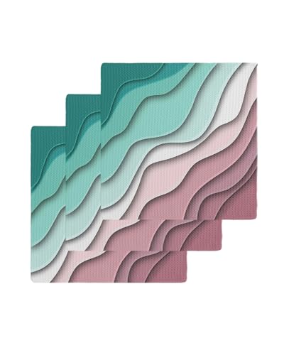 Ombre Green Dark Red Dish Towels Set,Waffle Weave Kitchen Towels 3 Pieces,Microfiber Hair Face Bath Tea Towel Absorbent Quick Drying Cleaning Dish Cloths,Abstract Beach Ocean Seawaves 12"x12" - color: Multicolored, size: 3PCS,12"x12"
