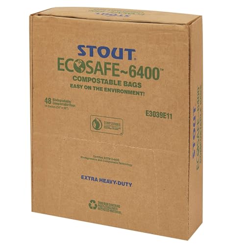 Stout by Envision Compostable Trash Bags, 13 Gallon 24" x 30", 45 Bags Per Case, ASTM6400, Green Bags, Made in America (E2430E85)