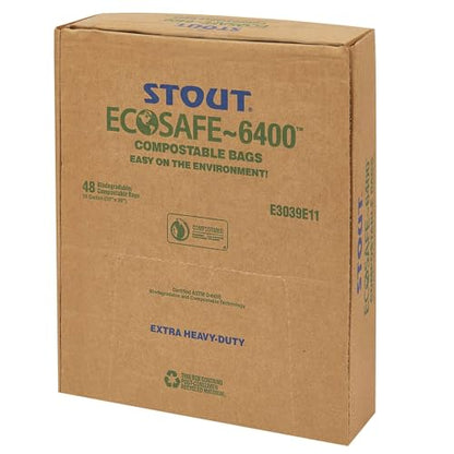 Stout by Envision Compostable Trash Bags, 13 Gallon 24" x 30", 45 Bags Per Case, ASTM6400, Green Bags, Made in America (E2430E85)
