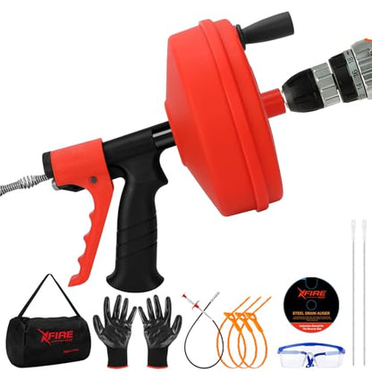 35 FT Double Mode Drain Snake Tools, 11-in-1 Drain Auger for Sink and Drain Unblocking, Plumbing Snake for Kitchen, Bathrom and Shower Sink, Snake for Real DYIs (Red) - color: 35ft-red&black